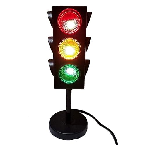 Kicko 11-Inch Traffic Lights Lamp with Base - 4-Mode Color Changing Stop Light Lamp for Kids’ Bedroom, Party Decoration or Playroom - Battery or USB Powered Mini Lighting - Ideal Traffic Light Decor - Image 1
