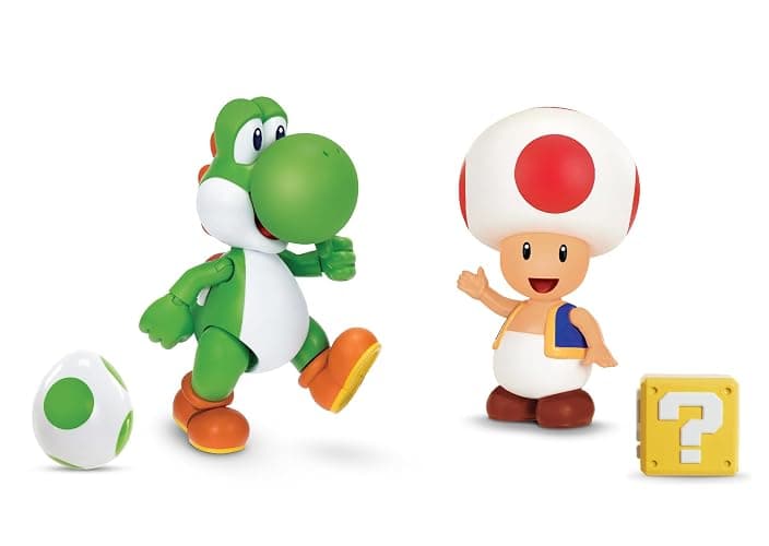 Super Mario Nintendo 4 Inch Action Figure 2-Pack: Yoshi & Toad with Accessories - Image 1