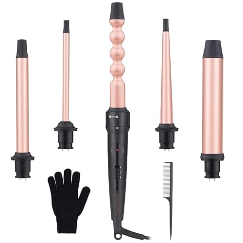5 in 1 Curling Wand Iron Set - EMOCCI PRO Instant Heat Long lasting Hair Waver Iron Straightener and Curler 2 in 1 with 5 Interchangeable Ceramic Tourmaline Barrels for All Curly and Wavy Hairstyle - Image 1