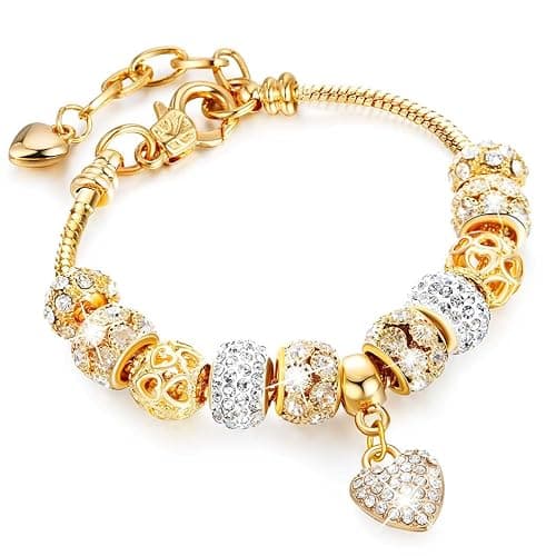 Sinalty Gold Beads Bracelets Rhinestone Heart Charm Bracelet Luxury Adjustable Bangle for Women - Image 1