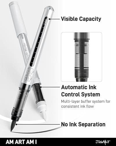 JusArt 3 White Acrylic Paint Markers Brush Tip, Automatic Ink Control | Water-Based White Paint Pen, School Classroom Use, Waterproof Acrylic Pens for DIY Art & Crafts -Fabric, Wood, Rock, Plastic thumbnail 2