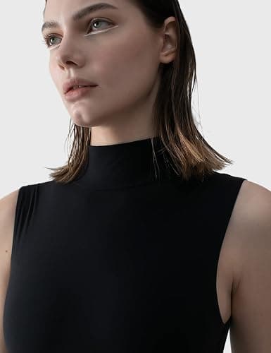PUMIEY Women's Mock Turtle Neck Sleeveless Bodysuit Sexy Tank Tops Sharp Collection thumbnail 5