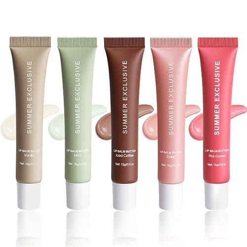 HULYHDP 5 Pcs Summer Tinted Lip Balm Butter - Natural Shea Butter & Olive Oil, Lightweight Hydrating & Non-Sticky, Soothes & Softens Dry Chapped Lips, Lip Gloss Gift Set for Girls, 0.5 Fl Oz - Image 1
