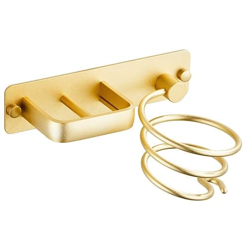 YUET Hair Dryer Holder Hairdryer Straightener Station Wall Mounted Spiral Shelf Bracket Stand Hanger Organizer Blow Storage with Cable Tidy Rack for Dressing Table Bathroom Professional Gold Brass - Gold - Image 1