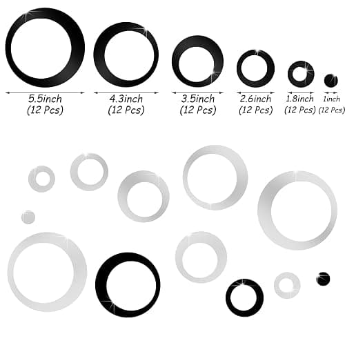 Outus 72 Pieces Wall Stickers Decor Acrylic Circle Mirror Removable Black and Sliver Wall Decor Round Dots DIY Red Living Room Decals Modern Art Murals for Home Bathroom Bedroom Decoration thumbnail 4