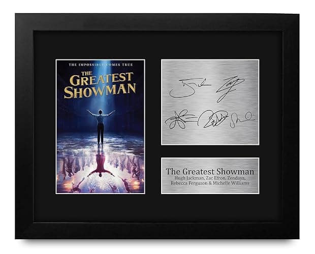 HWC Trading The Greatest Showman Framed Gift Signed Printed Autograph Hugh Jackman Zac Efron Zendaya Rebecca Ferguson Michelle Williams Print Photo Picture Display - US Letter Size - Image 1