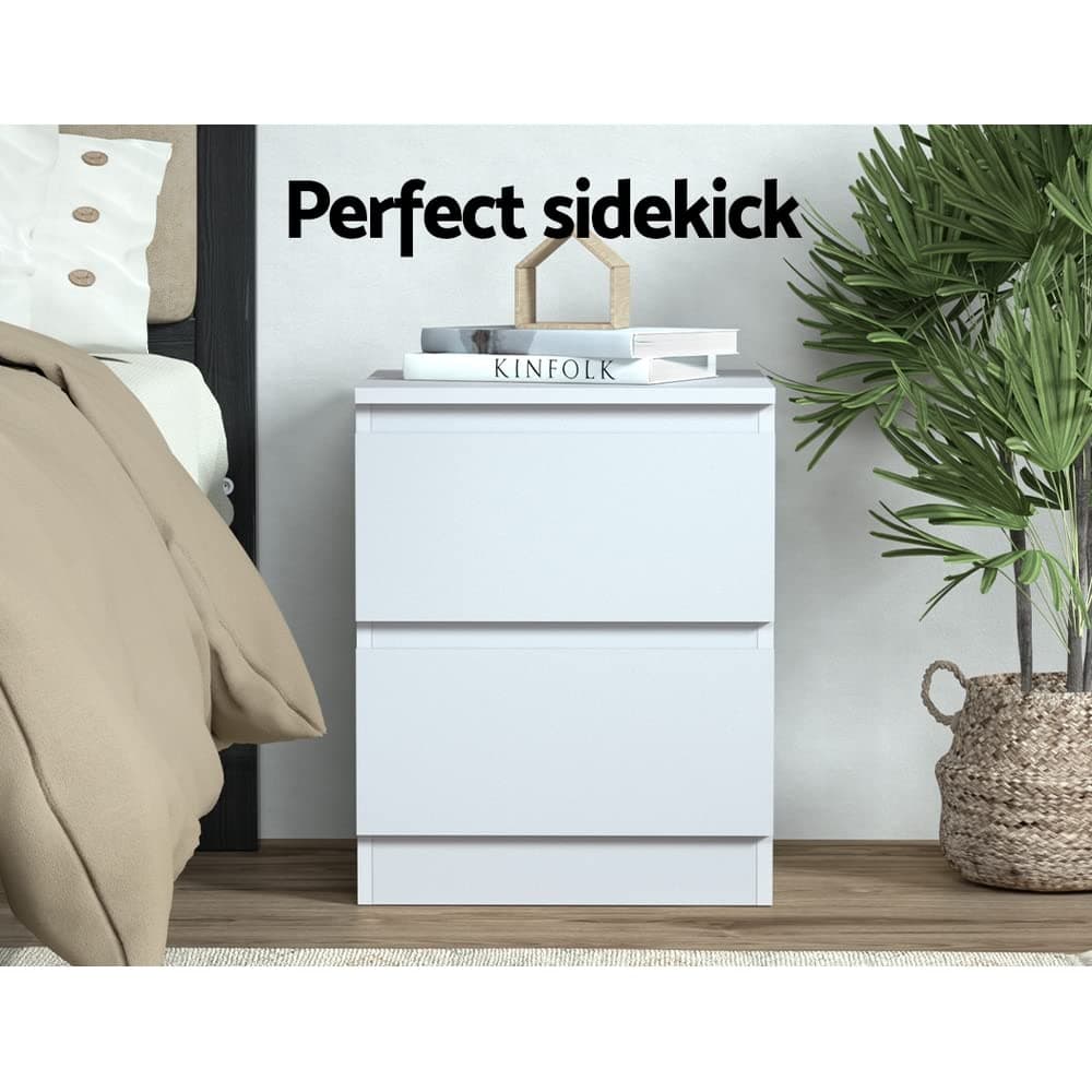 Artiss Bedside Table with 2 Drawers, White Bed Side Tables Storage Small Narrow Desk Chest of Drawer, Lamp Stand Nightstand Cabinet, Bedroom Living Room Home Furniture thumbnail 5