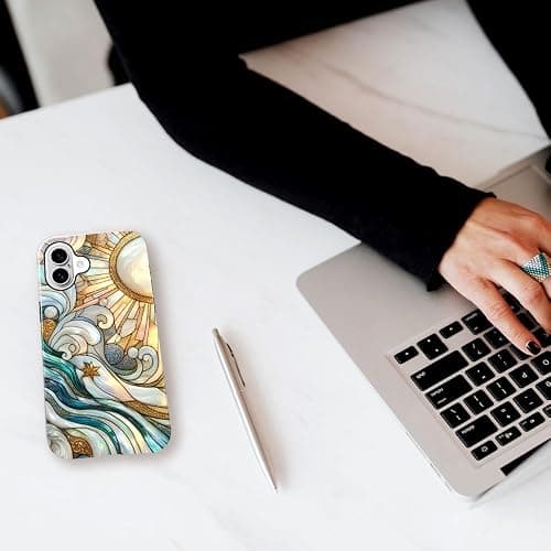 Case for iPhone 16,Waves Marble Sun Glass Phone Case Slim Silicone Shockproof Cover for Girls Women（Glossy & Durable） thumbnail 5