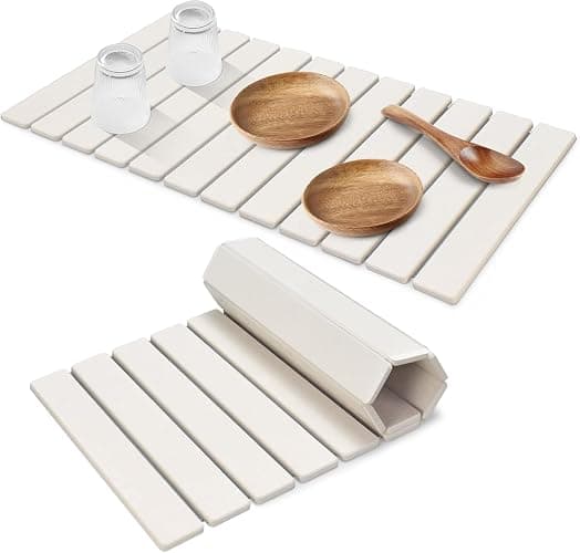 Extral Large Stone Dish Drying Mats for Kitchen Counter, 28"(L)×16"(W) Quick Dry Dish Drying Mat, Collapsible Eco-Friendly Absorbent Diatomaceous Earth Mat for Dishes Cups, Match Any Countertop - Image 1