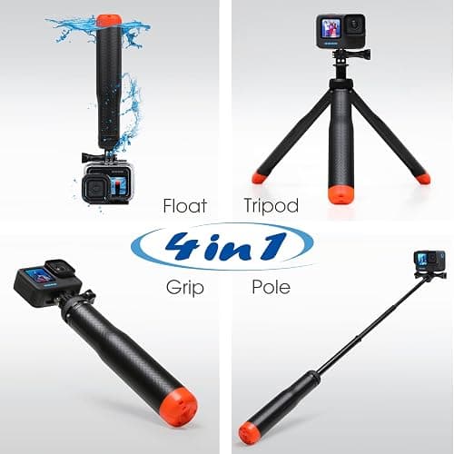 SOONSUN 4in1 Floating Selfie Stick Tripod for GoPro Hero 13 12 11 10 9 8 7 6 5 4 3, Max, AKASO, Osmo Action 3/4/5 Pro Camera - As Waterproof Extension Monopod Pole Floating Handle Grip Tripod Stand thumbnail 2