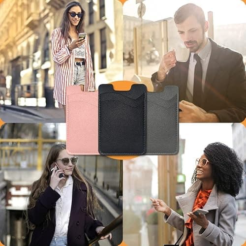 Leather Phone Card Holder, 2-Pack Stick-On Wallet for iPhone, Samsung - Pink thumbnail 8