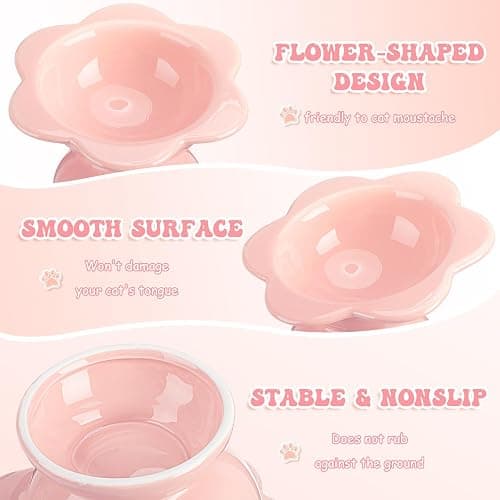 Hushee 2 Pcs Ceramic Raised Cat Bowls 7 oz Flower Shaped Cat Food Dish Stress Free on Neck and Spine Dishwasher Safe Feeding Bowls for Small Kitten thumbnail 3