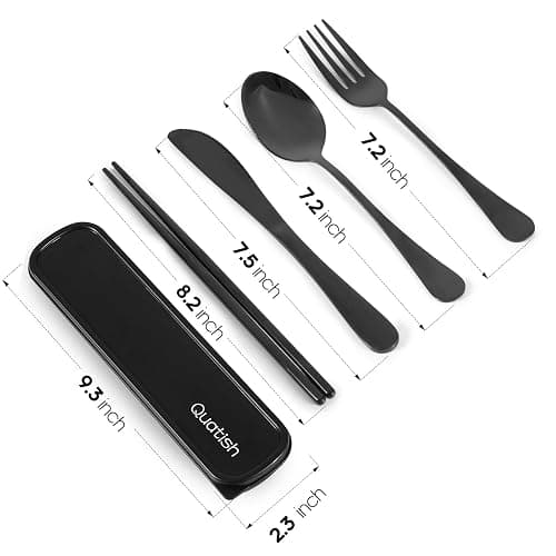 Travel Utensils with Case, Quatish 5 Piece Stainless Steel Silverware Set for Work, Portable Reusable Travel Cutlery Set, Fork and Spoon Set for Picnic, Camping, Gadgets, Lunch Box for Men, Black thumbnail 3