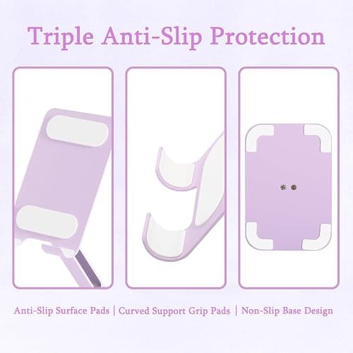 Adjustable Metal Phone Stand for Desk Foldable Phone Holder Lavender Purple | Macaron Colors • Matte Metal Finish • Premium Carbon Steel • 360° Rotating • Adjustable Height & Angle • Anti-Slip Pads thumbnail 5