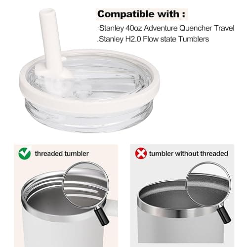 2 Pack 40 oz Tumbler Flip Straw Leak Proof Lid Replacement Fit for Stanley Quencher,40 oz Tumbler Lid Replacement for Stanley Cup,No Spill Proof Straw Cover for Stanley Cup Accessories (Cream White) thumbnail 3