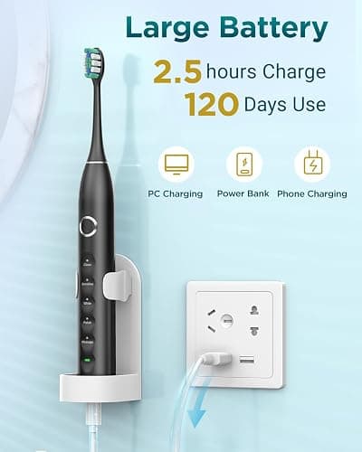 Rtauys S5 Upgraded Sonic Electric Toothbrush for Adults and Kids Ages 12+ with 8 Brush Heads, IPX7 Travel Toothbrush with Case, 2.5 Hours Charge for 120 Days, 5 Modes with Built-in Smart Timer Black thumbnail 4