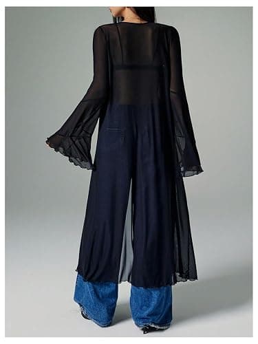 Verdusa Women's Goth Tops Y2K Mesh Tie Front Tops Bell Sleeve Tops Long Shirt 2000s Clothing thumbnail 2
