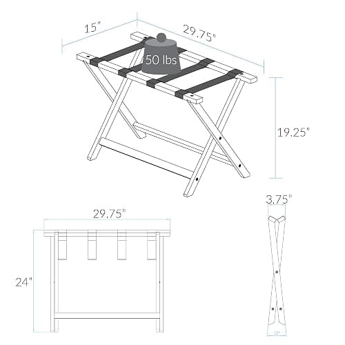 Casual Home Heavy Duty 30" Extra-Wide Luggage Rack, solid wood thumbnail 3