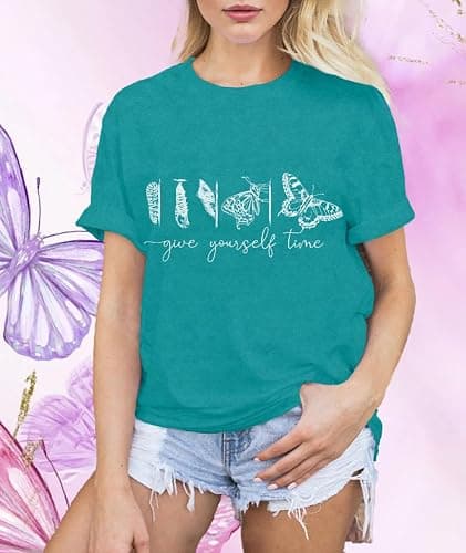 LBP Butterfly Inspirational Shirts Give Yourself Time Shirt for Women Butterfly Life Graphic Tees Motivational T-Shirt thumbnail 4