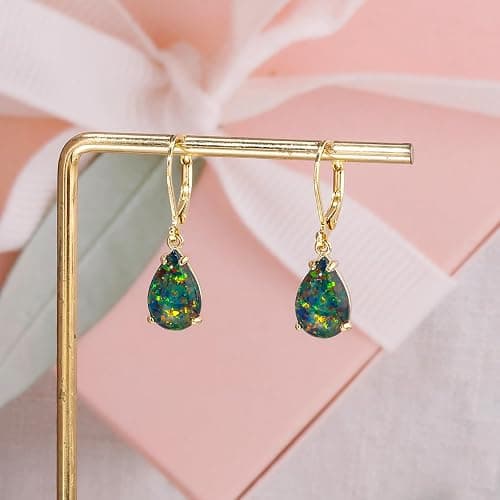CiNily Teardrop Leverback Dangle Earrings for Women Hypoallergenic Created Fire Opal Pendant Drop Earrings 14K White/Rose/Gold Hanging Lever Earrings Fashion Graduation Party Jewelry Gifts thumbnail 4