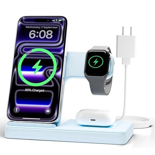 Wireless Charger Stand Charging Station: 3 in 1 Charger Stand Multiple Devices for Apple - iPhone 17 16e 16 15 14 Pro Max 13 12 - Watch 11 10 9 8 7 6 5 4 3 2 SE and Ultra Series-Airpods 4 3 Pro, Blue - Image 1