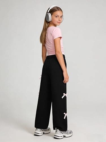 Kxuryueo Tween Girls Clothes Short Sleeve Tops and Bowknot Wide Leg Sweatpants Casual Trendy Outfit for Teen Size 7-14 thumbnail 5