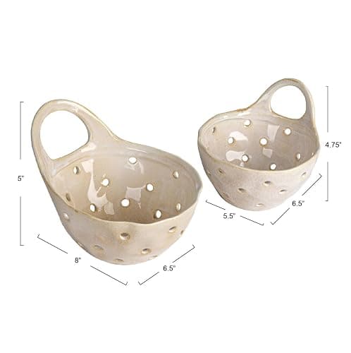 Creative Co-Op Set of 2 Cream Stoneware Colanders thumbnail 2
