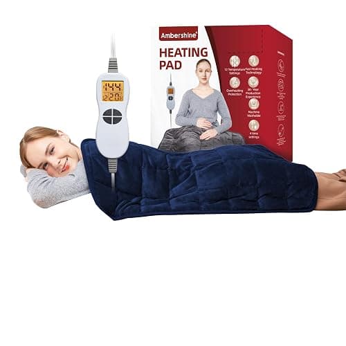 Ambershine 17''x33'' Weighted Heating Pad, 5.2lbs with 12 Temperature Settings & 4 Auto-Off Timers, Pain Relief for Back/Neck/Shoulders/Abdomen/Legs, Christmas Gifts for Mom Dad Women Men(Dark Blue) - Image 1