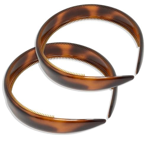 Parcelona French Bold 3/4" Wide Set of 2 Celluloid Hair Headbands Very Flexible Strong Hold Grip No Slip Inner Teeth Durable Styling Women Hair Accessories, Made in France (Tortoise Shell Brown) - Image 1