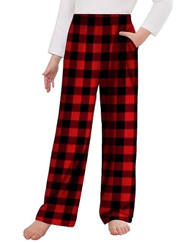 Arshiner Pajama Pants for Girls Long Sleep Plaid Pants Soft Lounge Pj Bottoms with Pockets - Image 1