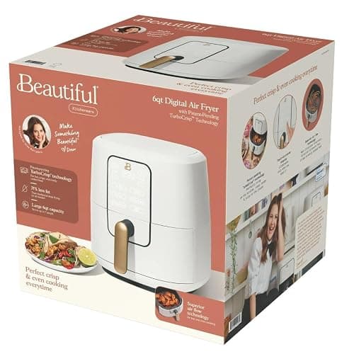 Beautiful by Drew 6-Quart Digital Air Fryer, TurboCrisp Technology, Touch-Activated Display, 1750W, 90–400°F, Dishwasher-Safe Basket thumbnail 4