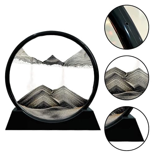Aoderun Moving Sand Art Picture Round Glass 3D Deep Sea Sandscape in Motion Display Flowing Sand Frame Relaxing Desktop Home Office Work Decor (7", Black) thumbnail 5