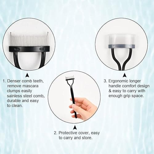 URAQT Wimpernkamm, Rostfreier Stahl Zähne Wimpernbürste, Schwarz Wimpern Separator für Frauen, Tragbare Wimpern Make Up Comb Sind Entworfen Mascara für Werkzeug Wimpern Kamm thumbnail 4