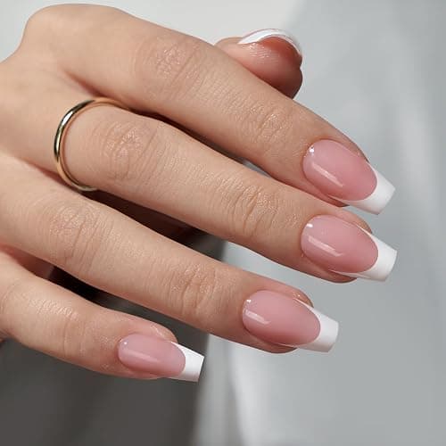 BTArtboxnails XCOATTIPS French Tip Press on Nails - Short Coffin Nail Tips with Nail Gel, French Protecing Duo, Nail Lamp, All in One Soft Gel Fake Nail Gel Extension Kit thumbnail 2