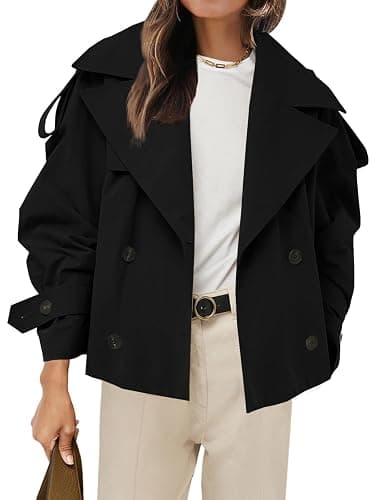 Tankaneo Womens Cropped Trench Coat Casual Double Breasted Short Jacket Fall Fashion Outerwear with Belt - Image 1