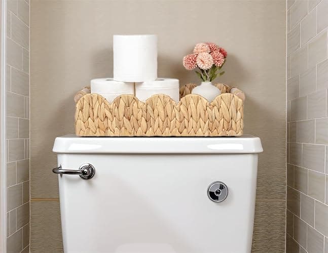 Kriitools Decorative Toilet Paper Storage Basket, Modern Farmhouse Home Decor Scalloped Basket for Organizing, Pantry Baskets for Shelves, Countertop, Living Room, w/Wood Handles, Natural, 2 Sizes thumbnail 4