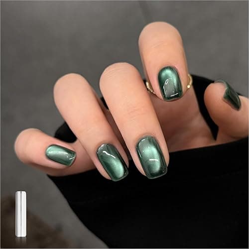 GAOY Jelly Green Cat Eye Gel Nail Polish, 16ml Glitter Holographic Nail Polish with Magnet, Reflective Translucent UV Gel, 3152 Deep Emerald - Image 1