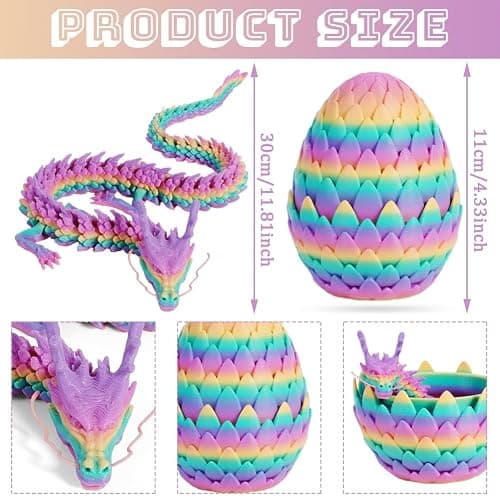 3D water lily Egg Articulating Gemstone Crystal Snake Figurine 3D Printed Dragons Crystal Dragon Fidget Toys Flexible Joints Mystery Dragon Action Figures Home Office Decor Macaron Color thumbnail 3