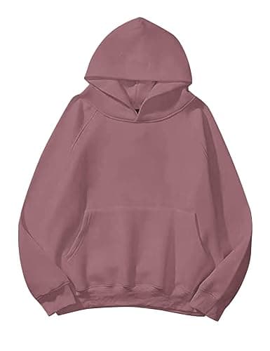 Lauweion Women Solid Basic Fleece Letter Loose Hoodie Sweatshirt Long Sleeve Kangaroo Pocket Drop Shoulder Pullovers Top - Image 1