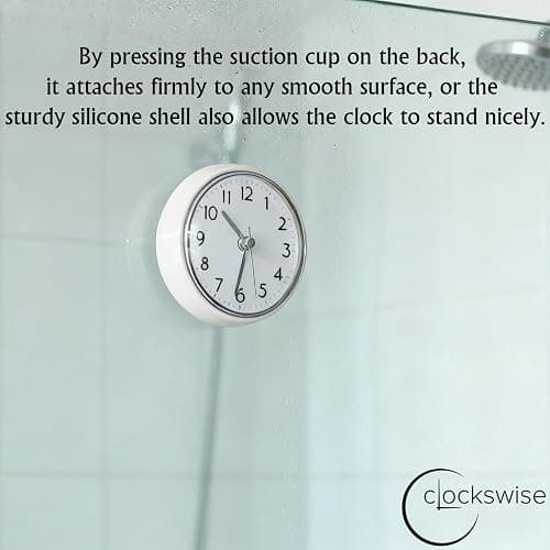 Clockswise 3-Inch Waterproof Wall Mount Bathroom Shower Clock Fog-Free Compact Design with Strong Suction Cup and Clear Easy-to-Read Display Modern Style Accessory for Bathing & Daily Routines, White thumbnail 4