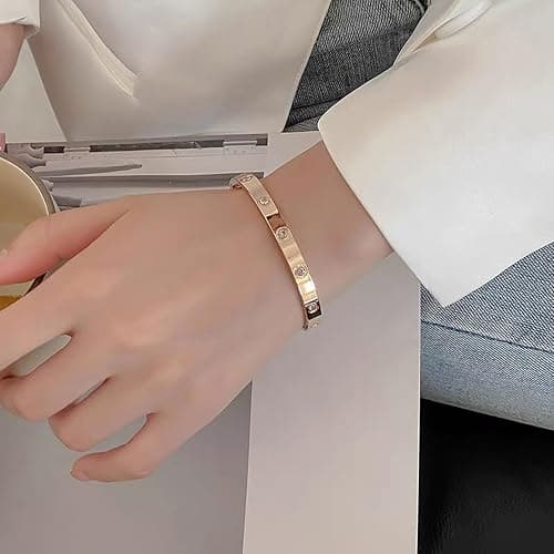 Niarezom 18K Gold Plated Tennis Bracelet Love Bangle Set for Women Stack Bracelets Stainless Steel Bangle Set for Love Trendy Jewelry Gifts for Women thumbnail 5