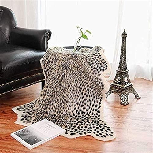 Leopard Print Rug,Faux Cowhide,Artificial Carpet,Simulation Cowhide, Leopard, Tiger, Zebra, Cow Hide Mat Animal Print Area Rug Hide Faux Carpet (A) / 40x37inch,3.3x3.1ft thumbnail 2