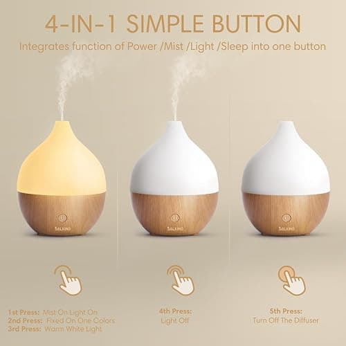 SALKING Essential Oil Diffuser, 100ml Small Aromatherapy Diffuser with Auto Shut-Off Function, Ultrasonic Diffusers for Essential Oils, Cool Mist Humidifier with Warm White Lights, for Office Home thumbnail 5