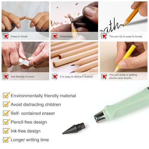 Ainiv Inkless Pencil with Eraser, 5 Sets Infinity Pencil Everlasting Pencil, Reusable Infinite Pencil with Extra 5 Eraser & 5 Replaceable Nibs, Endless Pencil for Home Office School Writing Drawing thumbnail 5
