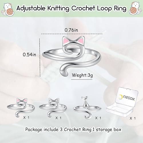 Juszok Crochet Rings for Crocheting Adjustable Crochet Tension Ring for Finger Cat Yarn Guide Ring Knitting Crochet Accessories with Box for Women 3Pcs thumbnail 5