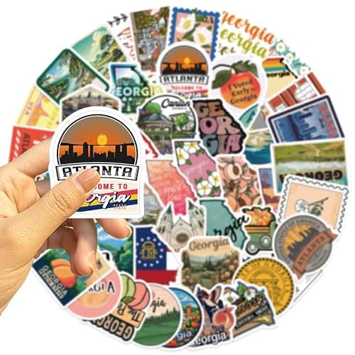 Georgia Stickers |50Pcs Peach State Waterproof Vinyl Decals for Water Bottles Laptop Refrigerator Luggage Cup Computer Mobile Phone Skateboard thumbnail 4