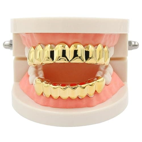 JINAO Grillz Teeth Men - Grills for Your Teeth 8 Top & Bottom Set, 18K Gold-Plated Brass Dental Grills with Molding Bars, Unisex Hip-Hop Rapper Costume Accessory thumbnail 8