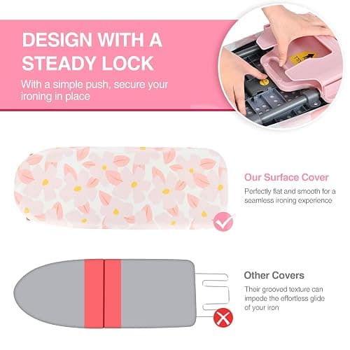 APEXCHASER Small Ironing Board with Iron Holder, Compact Ironing Board with Non-Slip Feet, Portable Tabletop Ironing Board with Cotton Cover for Small Spaces and Travel, Pink, P1232D5-16Pink - Pink - With Holder thumbnail 4