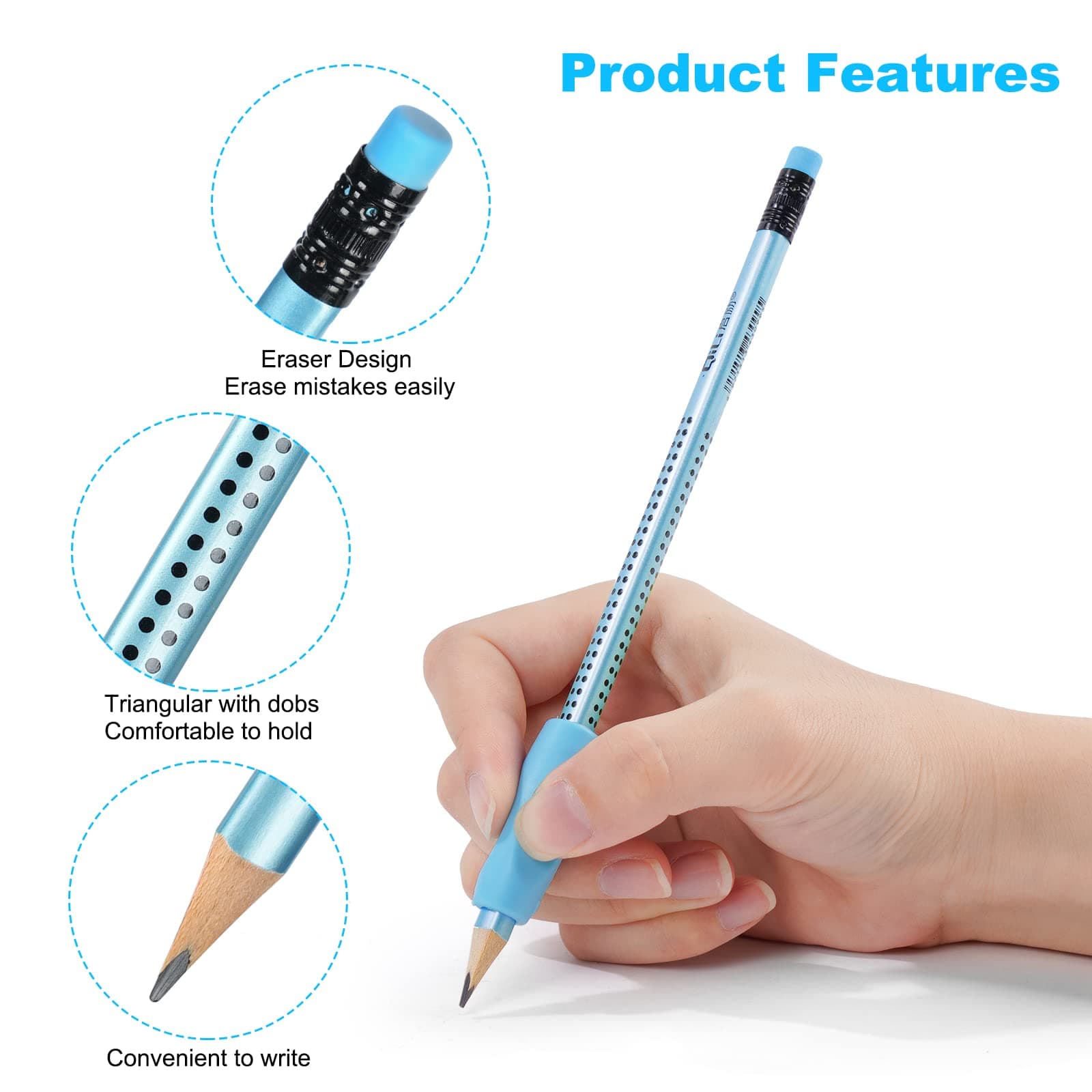 OFFCUP HB Pencils, 30 Pcs Rubber Pre-Sharpened Writing Pens with Rubber End, 4 Pencil Holder, Pencil Sharpener for School Kids, Handwriting and Drawing thumbnail 3