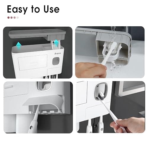 iHave Toothbrush Holders for Bathrooms, 2 Cups Toothbrush Holder Wall Mounted with Toothpaste Dispenser - Large Capacity Tray, Cosmetic Drawer - Bathroom Decor & Bathroom Accessories - 2 cup - White thumbnail 6